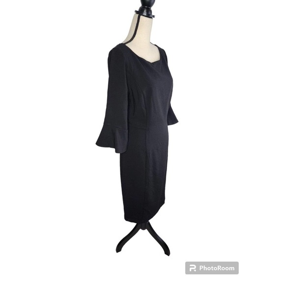 WHBM Body Perfecting Ruffle Sleeve Black Sheath Dress Women 14 NWT - Picture 2 of 13